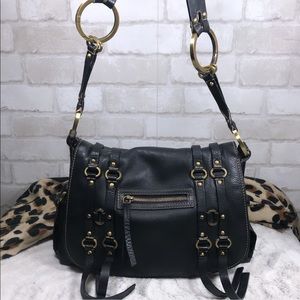 Pebbled Leather Buckle O-Ring Details Shoulder Bag